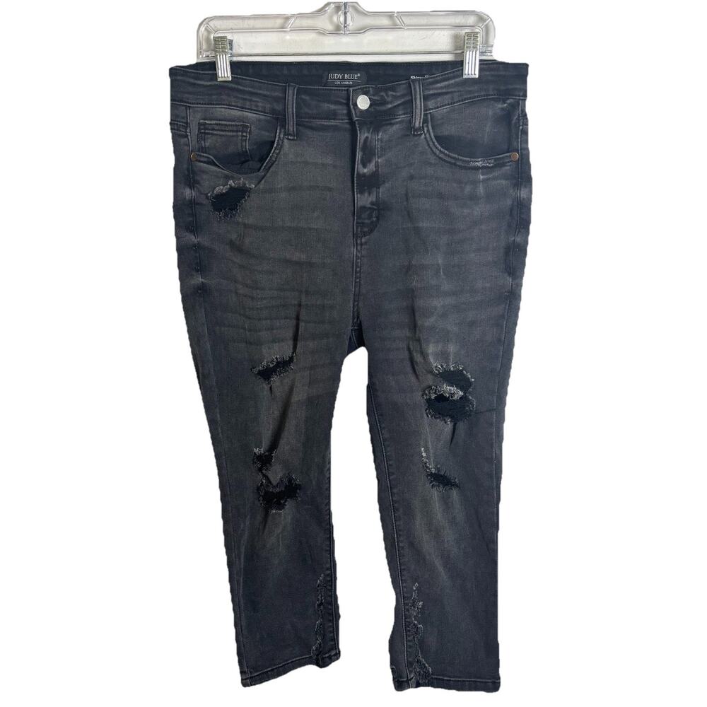 Judy Blue Skinny Fit Capri Black Denim Distressed Size 13/31